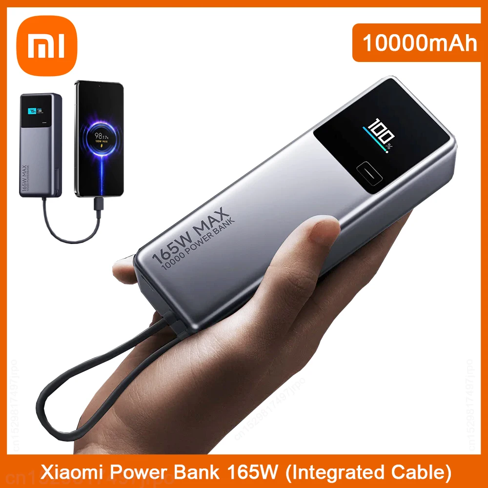 Xiaomi 165W Power Bank 10000 PB1165MI Integrated USB-C Cable LED Display Portable Charger External Battery For Macbook iPhone 15