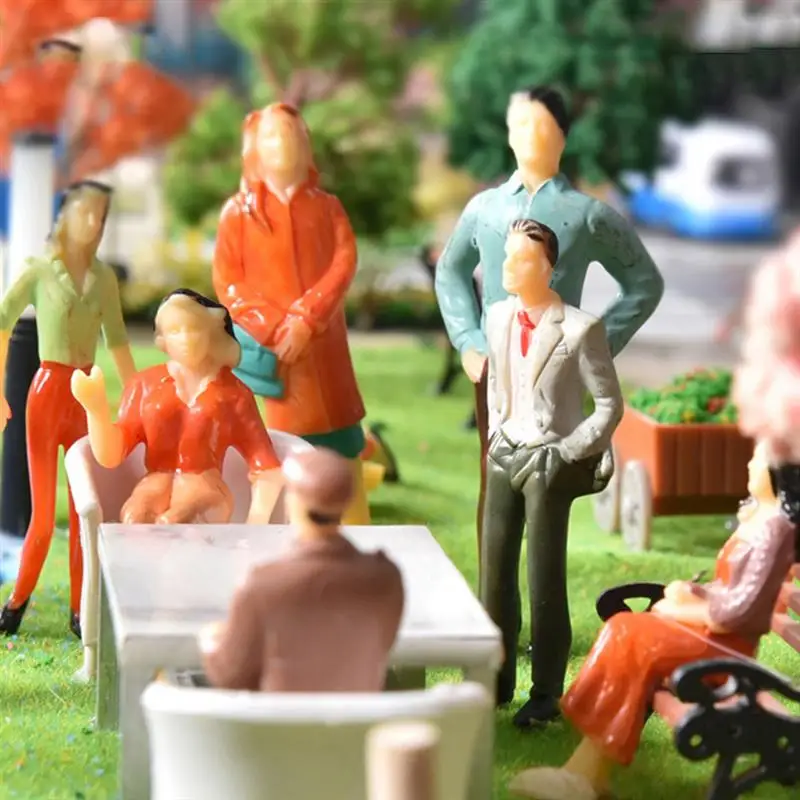 60 unids/bolsa figuras modelo personas pasajeros 1:87 HO escala pintado de pie/sentado personas en miniatura poses aleatorios modelo de diseño de parque