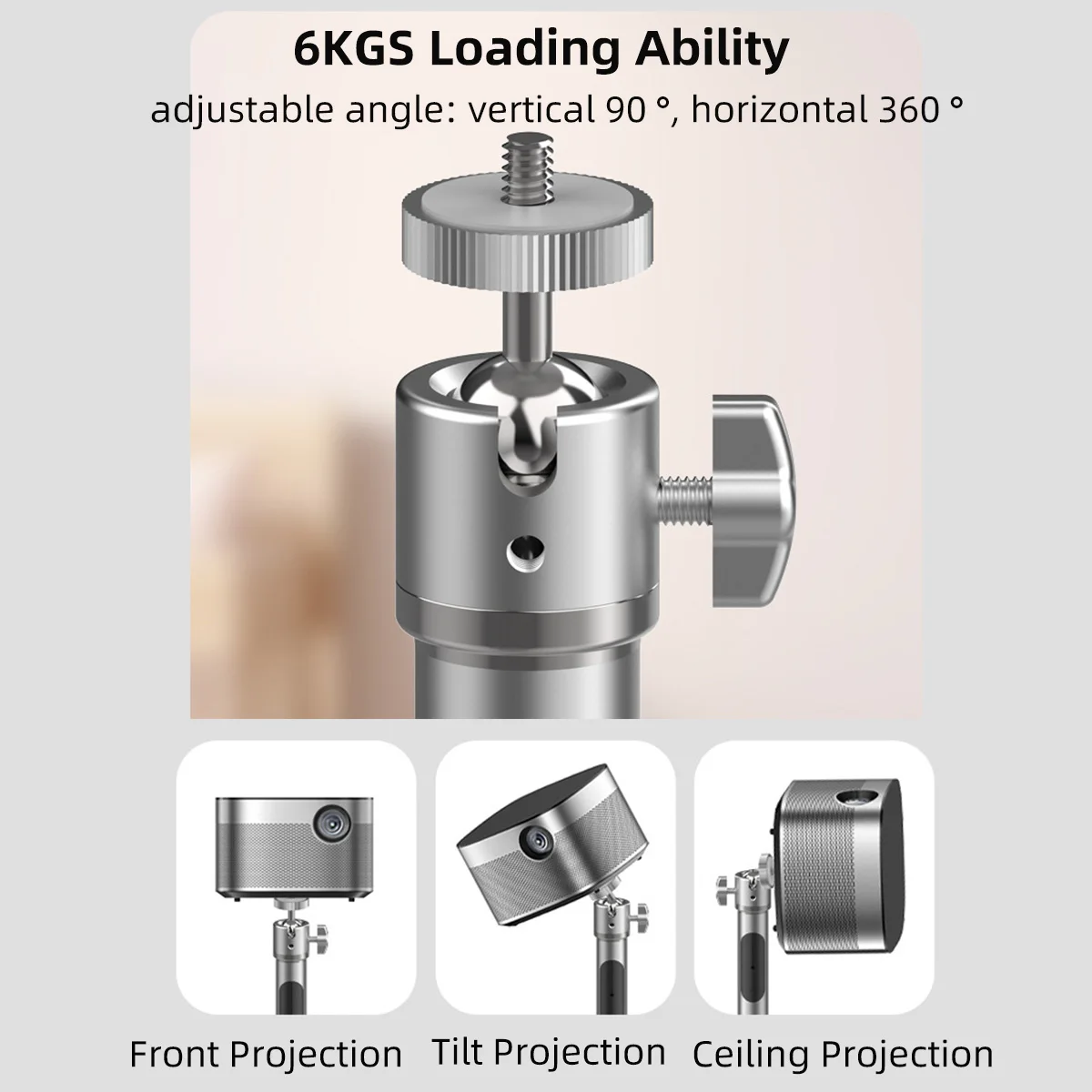 Yinzam Universal Projector Floor Stand with 1/4 Inch Gimbal 5 KGS Loading Ability Aluminium Alloy 360 Rotate Projector Bracket