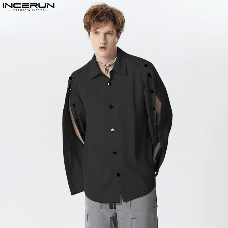 Men\'s Shirt Solid Color Lapel Split Long Sleeve Button Streetwear Men Clothing Loose 2024 Fashion Casual Camisas S-5XL INCERUN