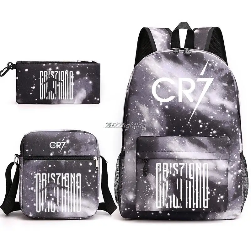 3pcs New CR7 Backpack Fashion School Bags For Boys Girls Teenagers Laptop Mochilas With Shoulder Bags