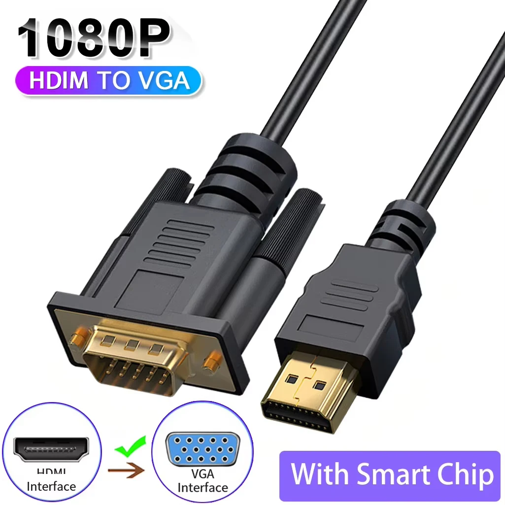 HD 1080P HDMI-compatible To VGA Cable Adapter Analog Converter Video Cord Gold Plated Chip for PC TV Monitor Display Projector