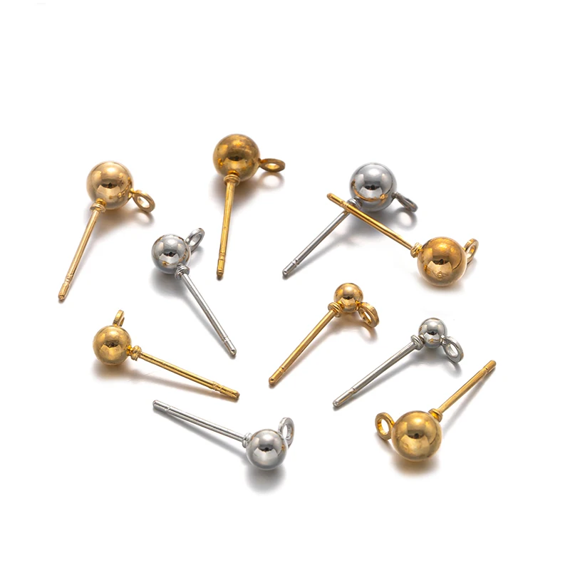 50pcs 3/4/5mm Metal Earring Basic Pins Round Ball Stud Stoppers Connector for DIY Handmade Earring Jewelry Making Supplies