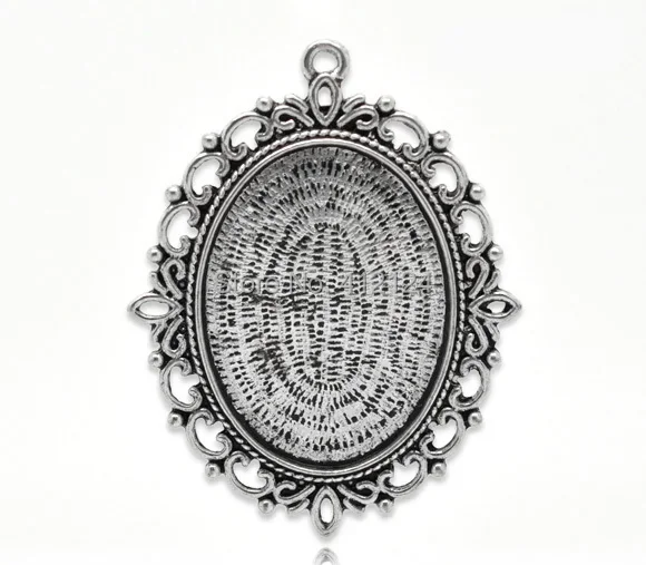 75Pcs Charms Pendants Silver Tone Oval Cameo Cabochon Frame Settings Jewelry Component 6.1x4.8cm