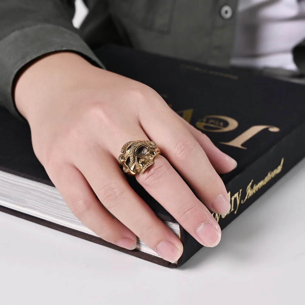 Demon Skull Head Ring Gothic Snake Animal Ring for Men Punk Biker Hip-hop Stainless Steel Ring