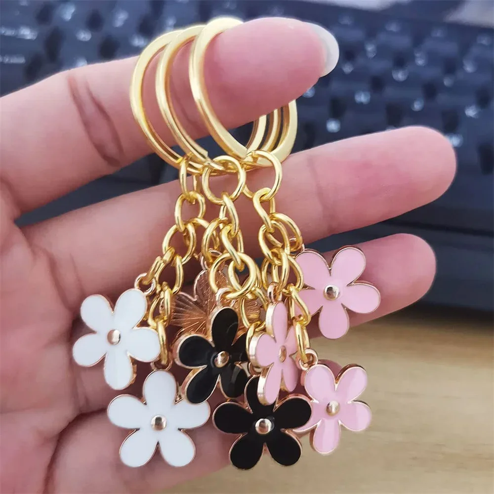 Cute Enamel Flower Keychains Double-Sided Sakura Flower Key Ring For Women Handbag Charm Car Key Accessories DIY Jewelry Gifts