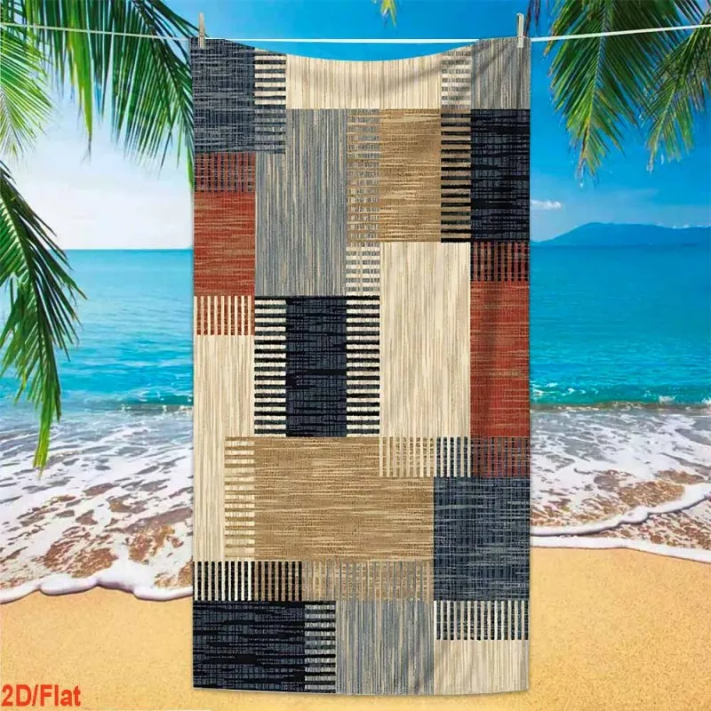 Retro Patchwork Textile Style Stripe Block Splicing Texture Print Quick Dry Absorbent Microfiber Beach Towel