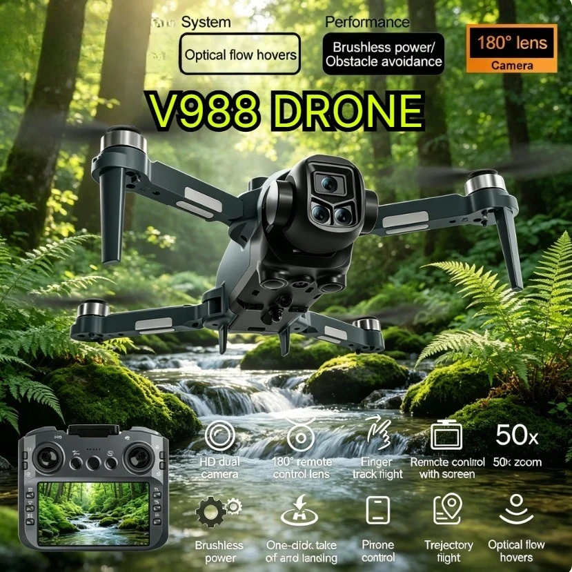 Original V988 Foldable GPS RC Drone 8K Dual HD Camera 5G WIFI FPV Large Screen Remote Control Professional Aerial Quadcopter