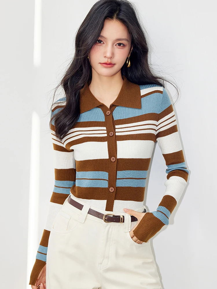 Korean Style Lazy Wind Striped Long Sleeve Sweater Cardigan Women Fashion Casual Knit Tops Harajuku Retro Sweaters