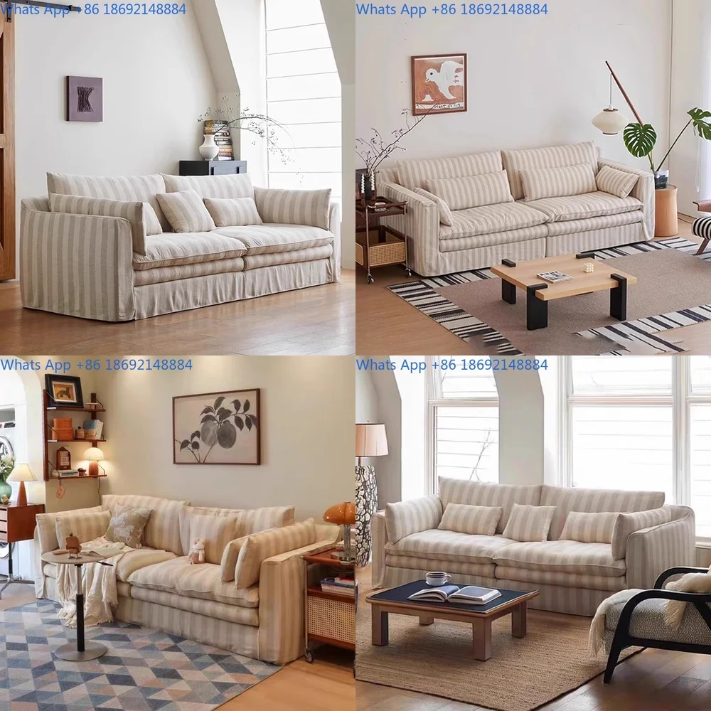 

Vintage Style Fabric Sofa Removable Washable French Retro Cream Velvet Couch