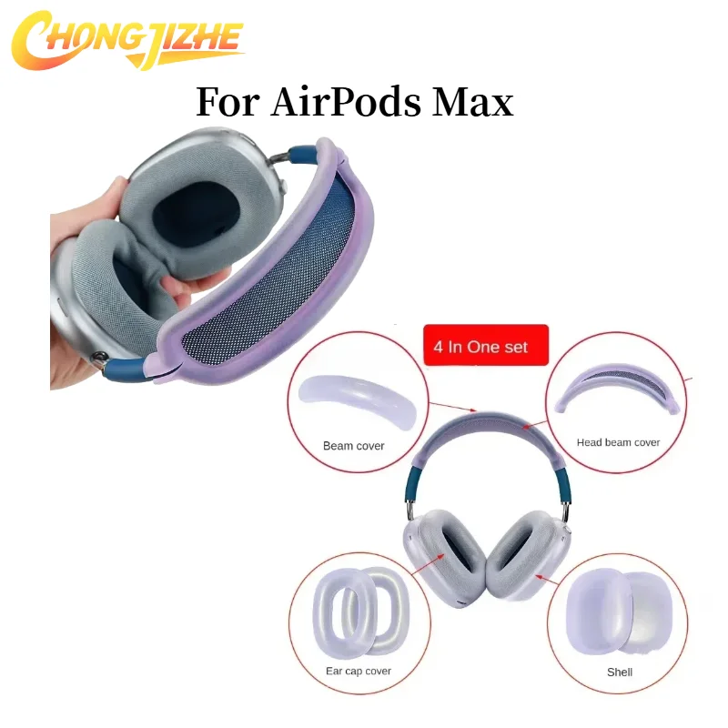 

4 in 1 Headphone Case for AirPods Max Transparent Case Soft TPU Anti-Scratch Cover Sleeve Protective Cases Replacement Cover
