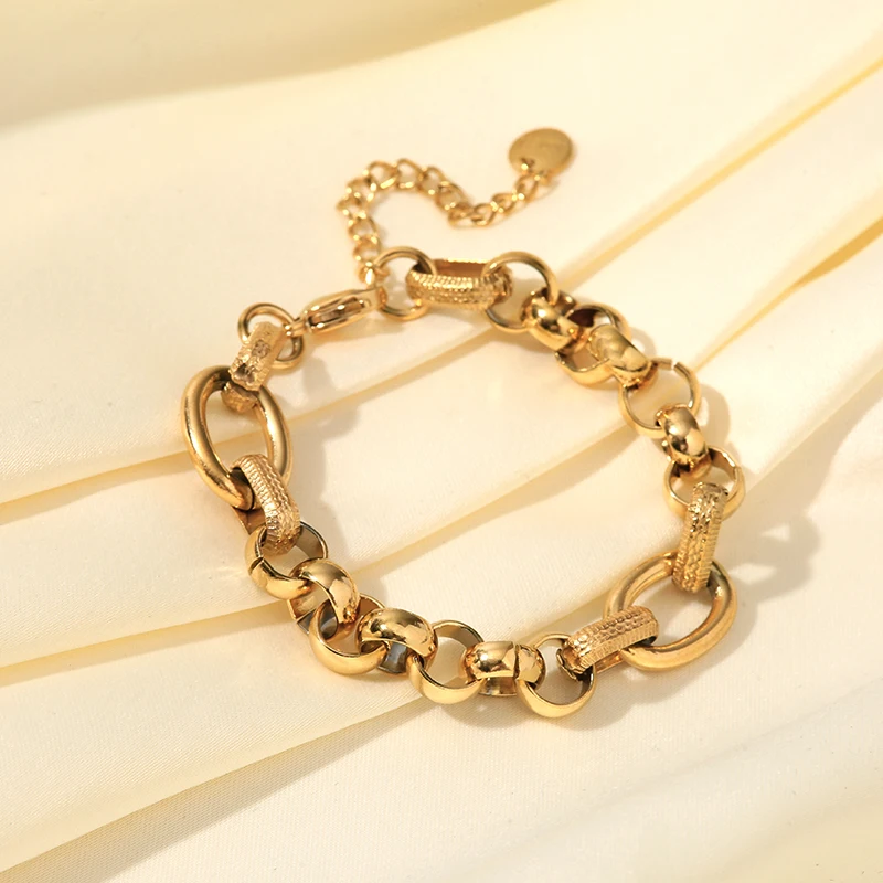 GANPUP 316L Edelstahl Metall Gold Farbe Dicken Armreif Für Frauen Wasserdicht Schmuck Aussage Handgelenk Kette Mädchen Geschenk – Detail 13