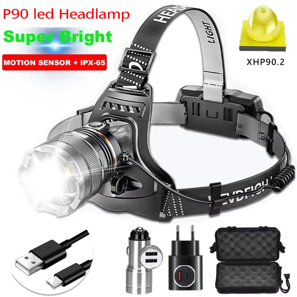 Super Powerful LED Headlamp High Power Long Range 500M Head Flashlight USB Rechargeable Headlight Torch Fishing Hunting Lantern