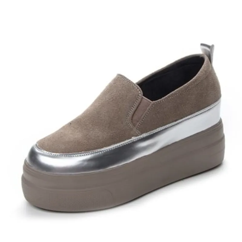 

8 см натуральная кожа синтетическая коровья замша на платформе на танкетке повседневные летние массивные кроссовки-лодочки удобные брендовые весенне-осенние туфли