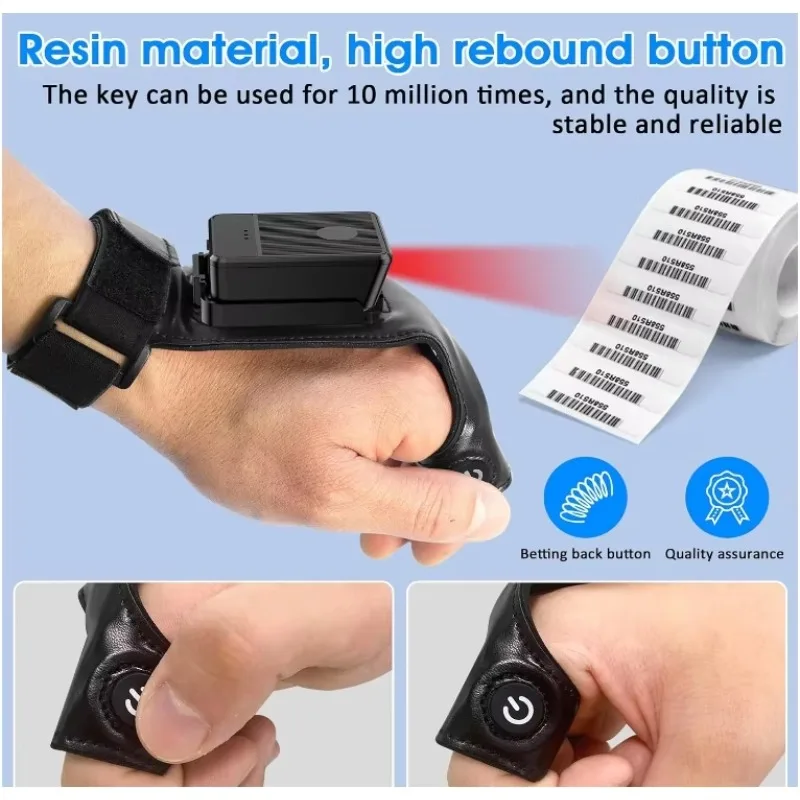 MJ-R80 Portable Wireless 2D Barcode Scanner Wearable USB Interface Finger Trigger 2.4G Black A4 32-Bit OEM Stock