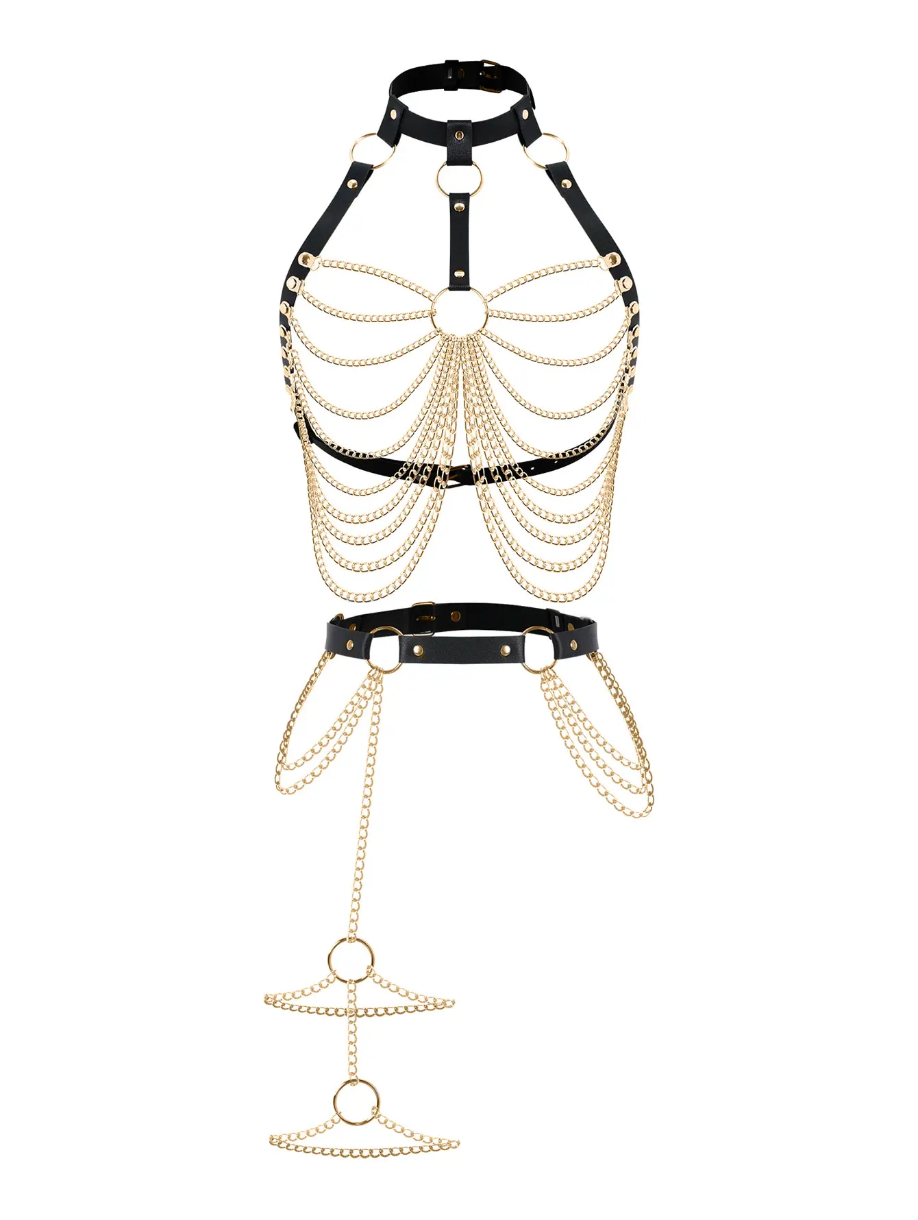 

Женский модный пояс-цепь для всего тела в уличном стиле, крутой панк-пояс из искусственной кожи с декоративными элементами для ног, готический аксессуар для одежды