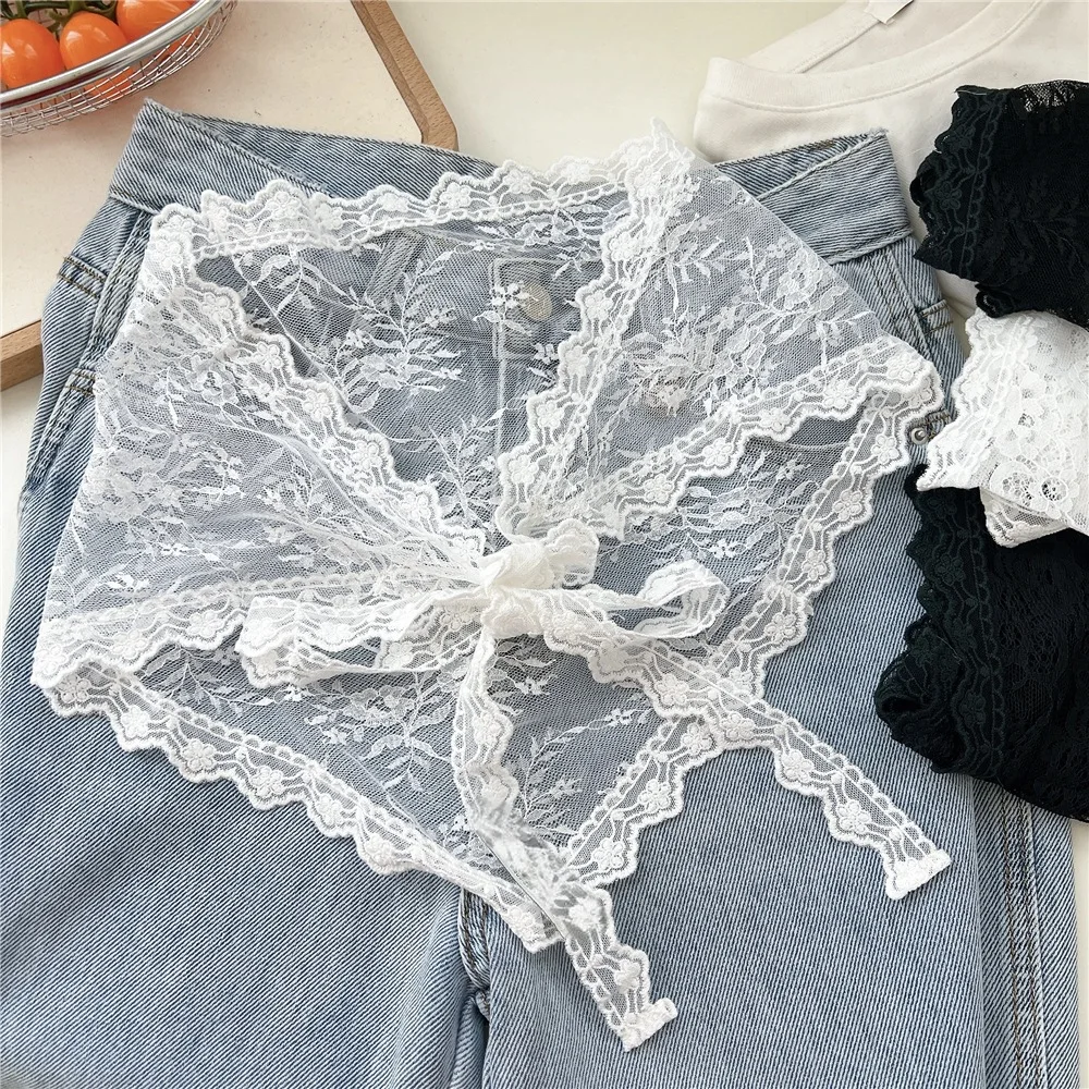 New Retro Lace Triangle Hair Scarf Dual-use Waist Wrap Korean Ins Headscarf Sweet Stylish Hair Decor Accessories for Girls Belts