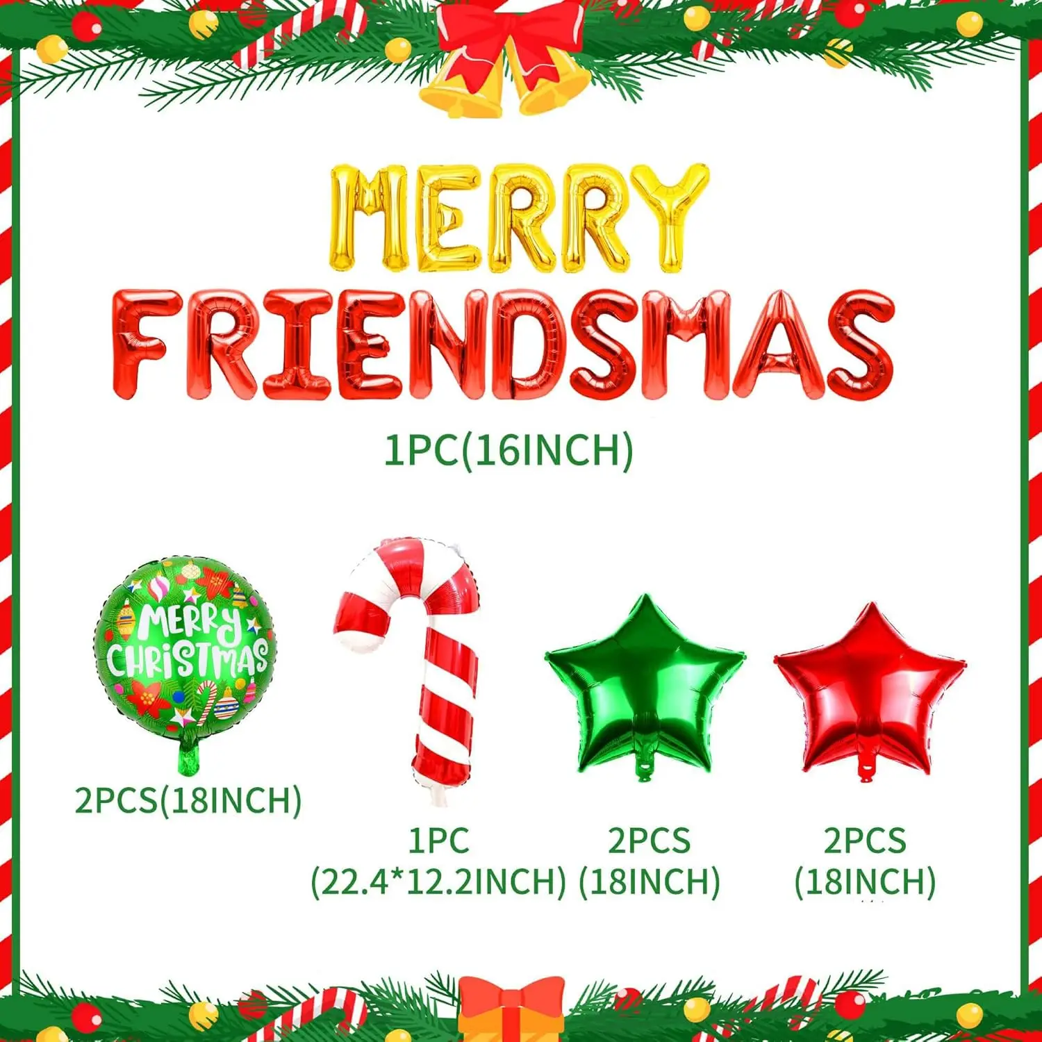LaVenty 11 PCS Merry Friendsmas Party Decorations Merry Friendsmas Banner Balloons Friends-Themed Christmas Party Garland