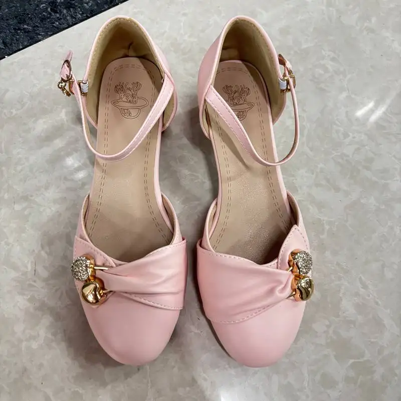 Girseaby Korean Girls Pumps Round Toe Block Heels 4cm Buckle Strap Metal Decor Big Size 48 49 50 Sweet Lolita Style Shoes 28 29