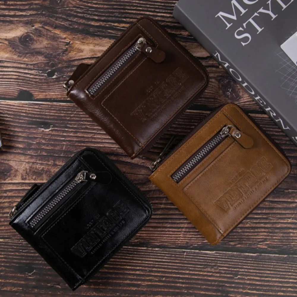 

Fashion Vintage Short PU Wallet RFID Casual Business Clutch Bag Large Capacity Zipper ID Card Holder Travel