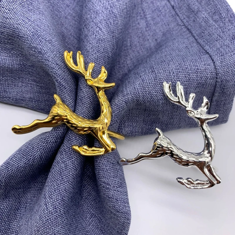 Ouro e Prata Christmas Deer Napkin Ring, Elk Holder para Festa de Natal, Decoração de Mesa, Decoração de Casa, 6pcs