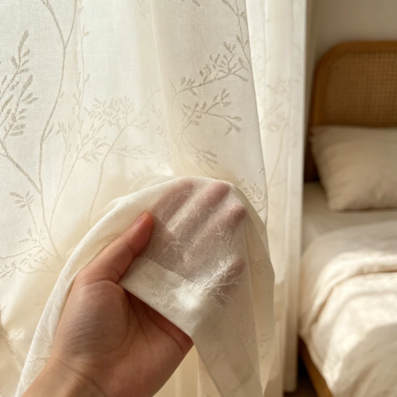 Custom Size Fashion Balcony Insulated Sunscreen Mirror Veil Curtain Light-impermeable Bedroom Bay Window Screen Cream Color