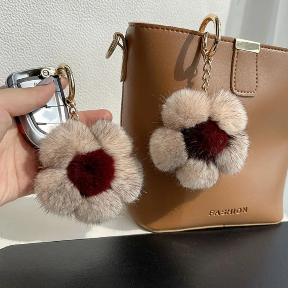 Breloczek Pluszowy Słonecznik z Futra Norki, Pluszowy Kwiat z Brązowymi Pręcikiem, Miękki Modny Puszysty Breloczek Stokrotka dla Dzieci i Dziewczynek