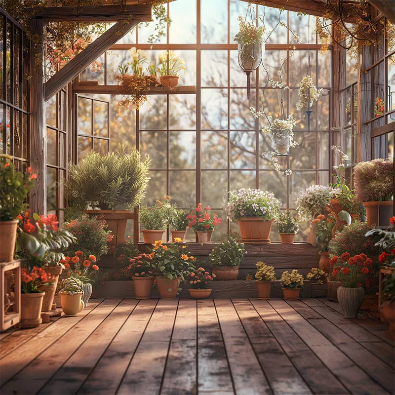 Mehofond-Toile de Fond Serres en Bois, Pots de Fleurs, Plantes Vertes, Décor de Photographie, ixd'Anniversaire Adulte Enceinte