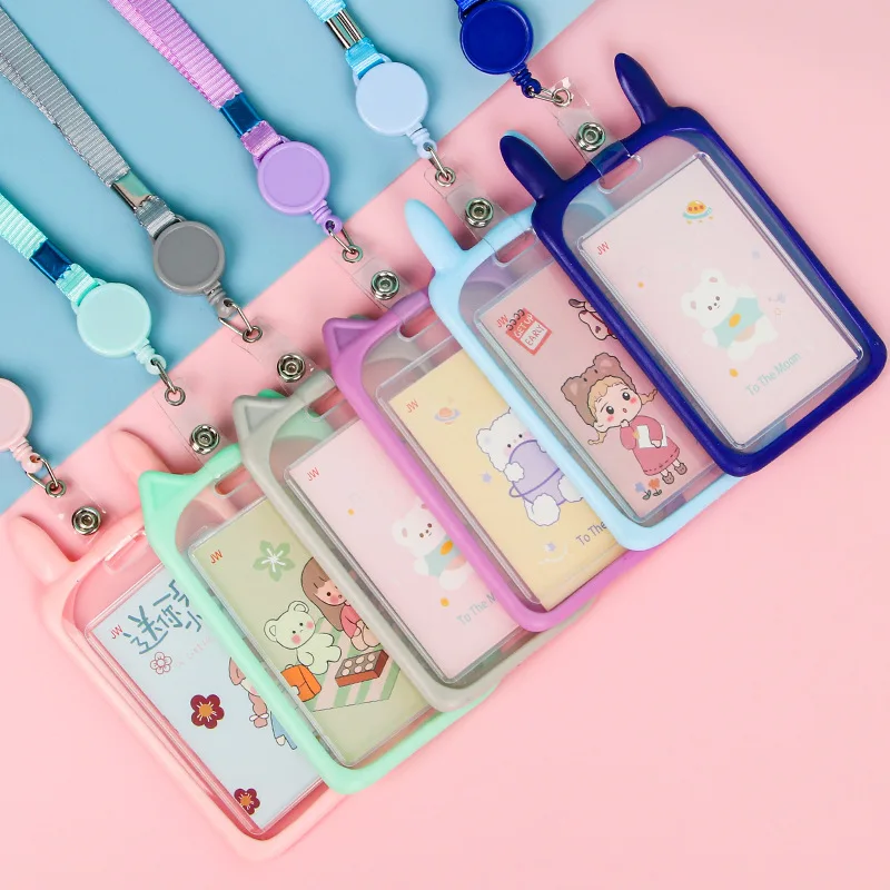 1PC Cute Cartoon Card Holder Bank Identity Bus ID Card Holder Case with Retractable Reel Lanyard Credit Cover Case Kids Gift