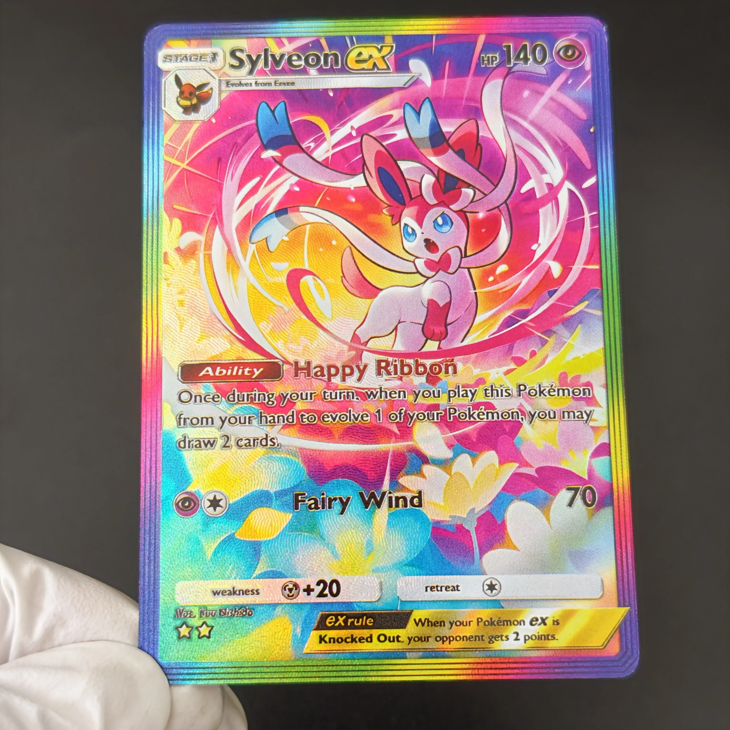 Proxy/PTCG Pokemon Pocket Eeveelution SAR Card English Leafeo Vaporeon Flareon Glaceon Sylveon EX Rainbow Textured Holo Card