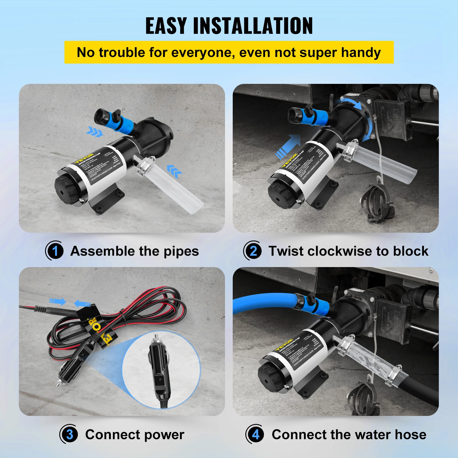 Imagem -06 - Vevor rv Macerator Bomba 12v 24v 12 Gpm Auto-escorvamento Bombas de Resíduos de Água com Conector e Mangueira rv 16 Pés Altura de Elevação para rv Iate