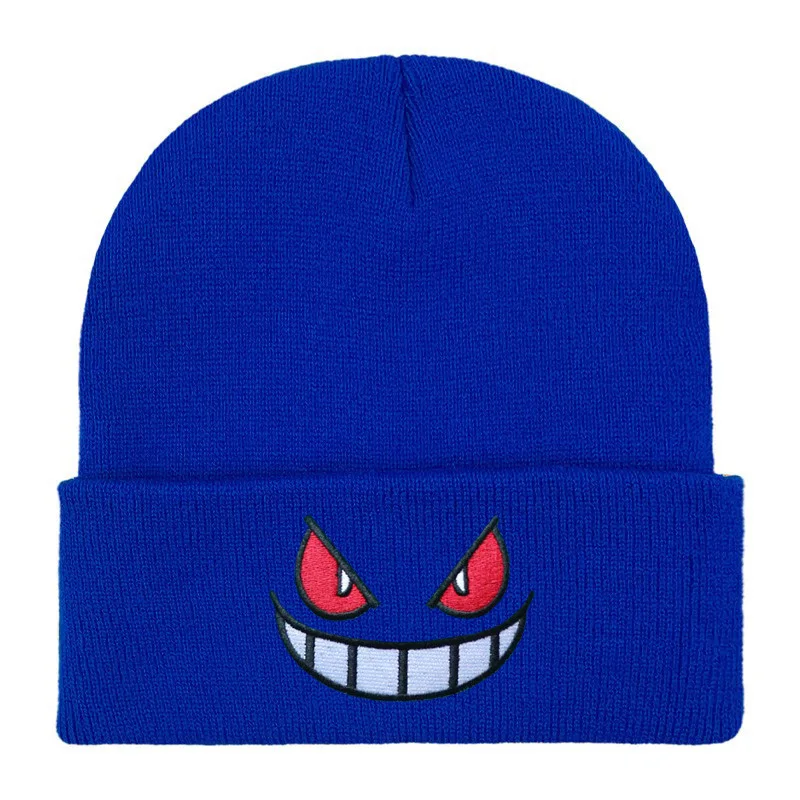 Anime Cartoon Figure Gengar Embroidered Knitted Autumn Winter Warm Wool Hat Gengar Beanies Cap Hot Fashion Decoration Unisex