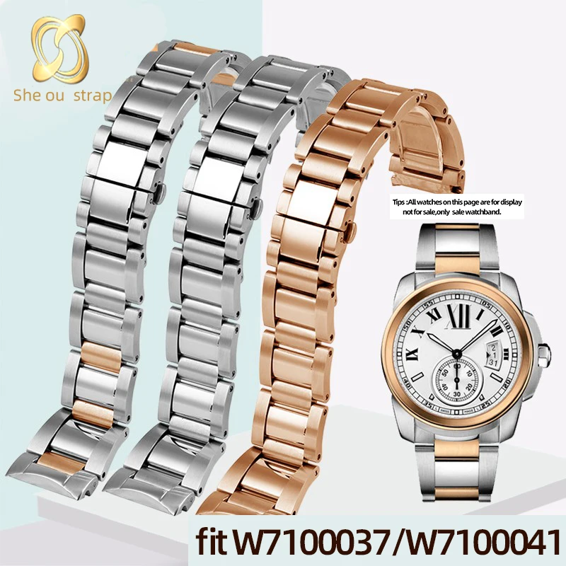 23mm  Stainless Steel Watch Band For CARTIER W7100037/W7100041 Solid Steel Bracelet Silver Rosegold  watchstrap