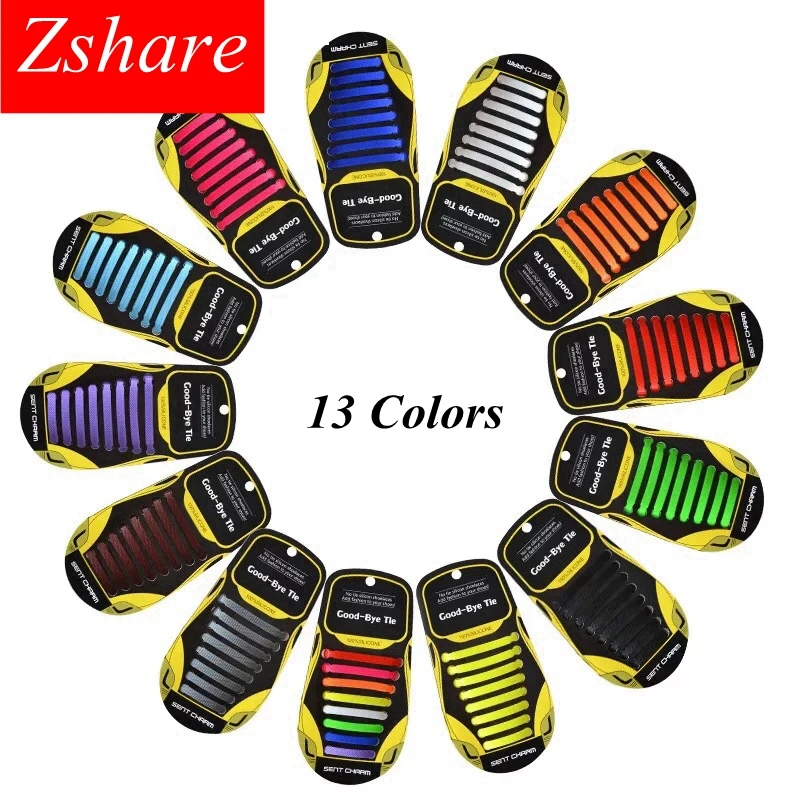 16pcs/lot Quality Silicone Shoelaces Elastic No Tie Shoe laces Unisex Rubber Shoelace Kids Adult Lazy Laces