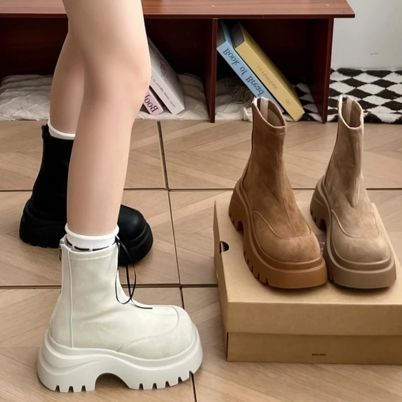 

2025 новые модные женские ботильоны на массивной платформе и каблуке с молнией, короткие ботильоны в стиле панк, обувь Zapatos Mujer