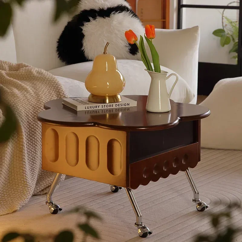 French medieval solid wood coffee table movable lifting household creative bedside table storage