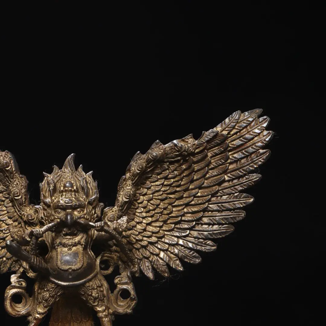 Garuda Protector Pure Brass Tibetan Vajrayana Statue Home Office Worship Vintage Ornament