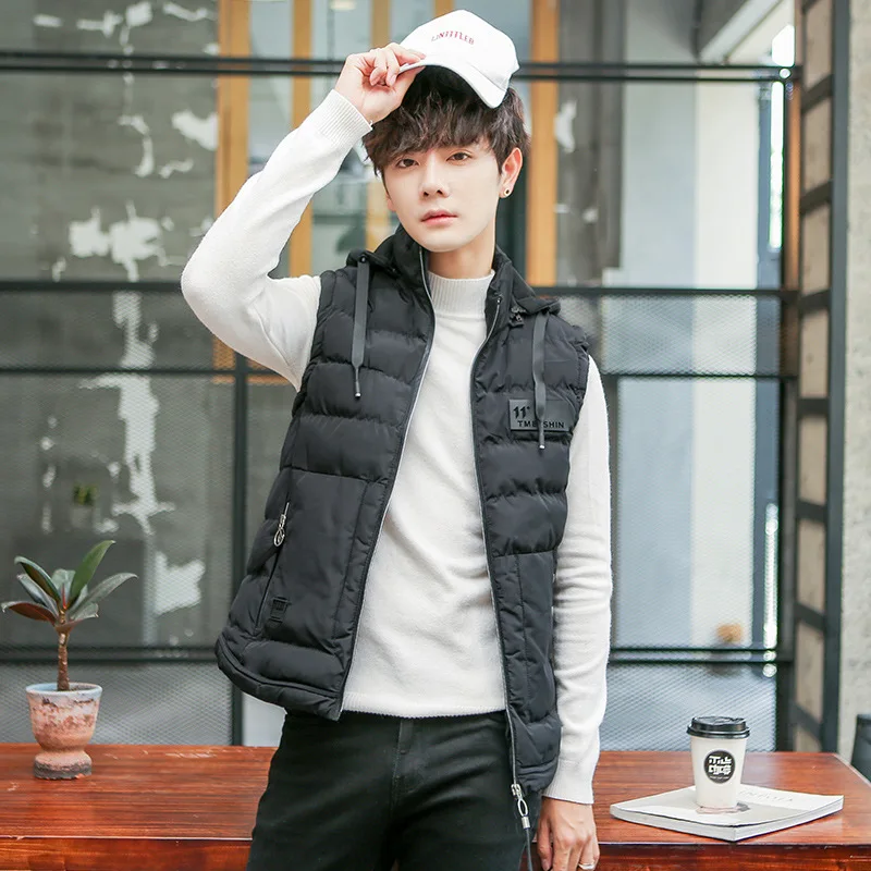 

Men's Hooded New Sleeveless Jacket Men's Puffer Vest Trendy Vest Coat Thickened Wear-resistant Waistcoat Washable Slim Fit Vest