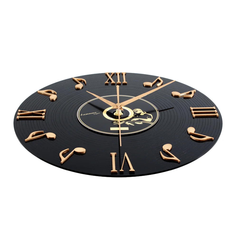 

Golden Black 3D Vinyl Record Wall Clock Premium Acrylic Note Design Retro Vintage Home Office Decor Creative Music Theme