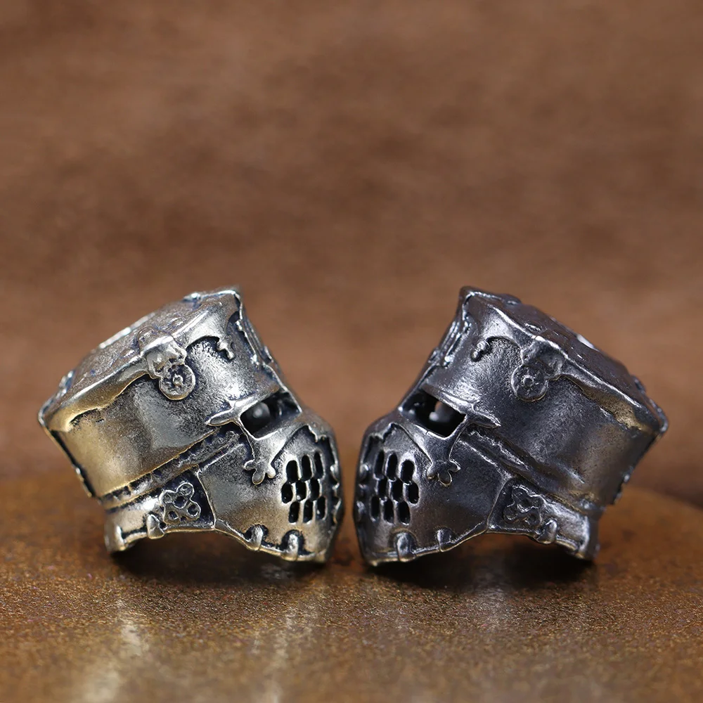 Brass Crusader Samurai Helmet Knife Beads Lanyard Pendants DIY Paracord Rope Beads Accessories Retro Guard Mask EDC Tool Charms - view 3