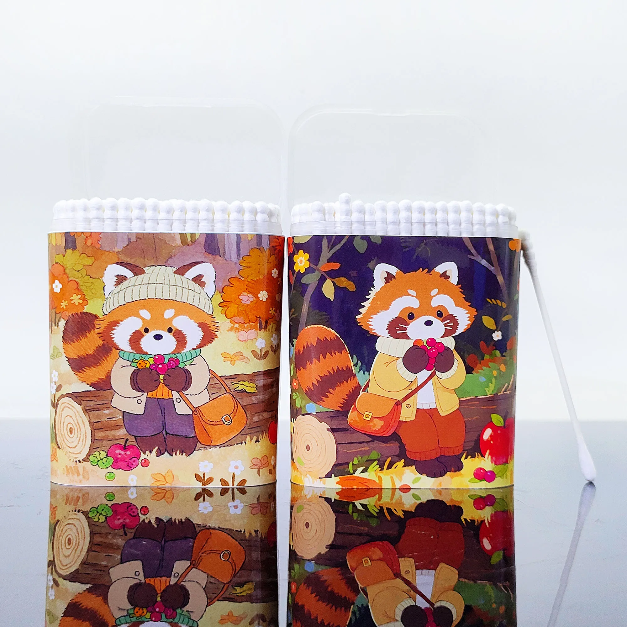 400 قطعة ليتل الراكون الخريف موضوع مزدوج الرأس غرامة عصا القطن عصا المسمار جولة متعددة الوظائف القطن مستنقع عصا.