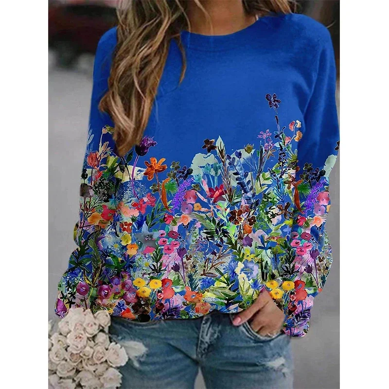 Harajuku New 3D Printing Colorful Flowers Sweatshirts Fashion Women Streetwear Pullovers Girls Winter Floral Graphic Top Clothes