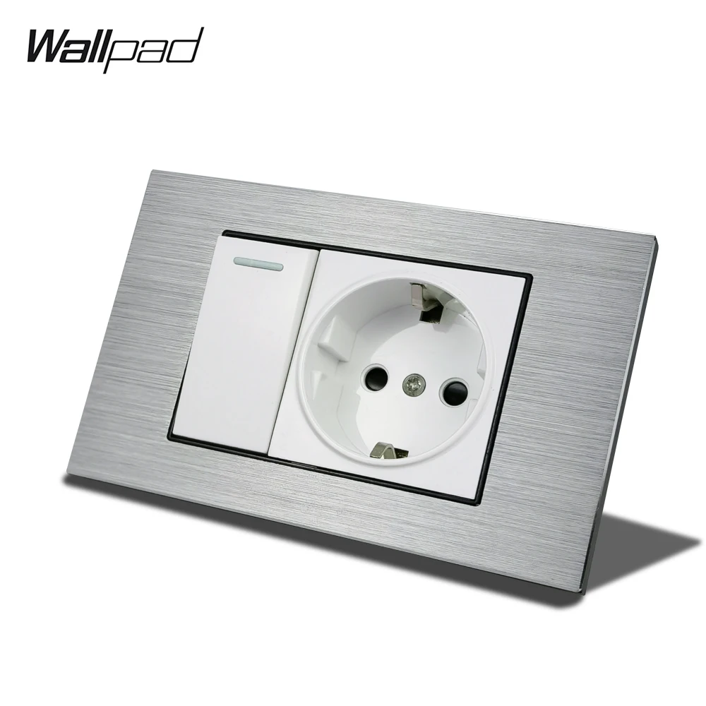 DIY 118*75mm 1 2 3 Gang Fan Dimmer Brushed Aluminium Swith with LED AU IL US EU French Brazil Italian USB Data Socket Wallpad