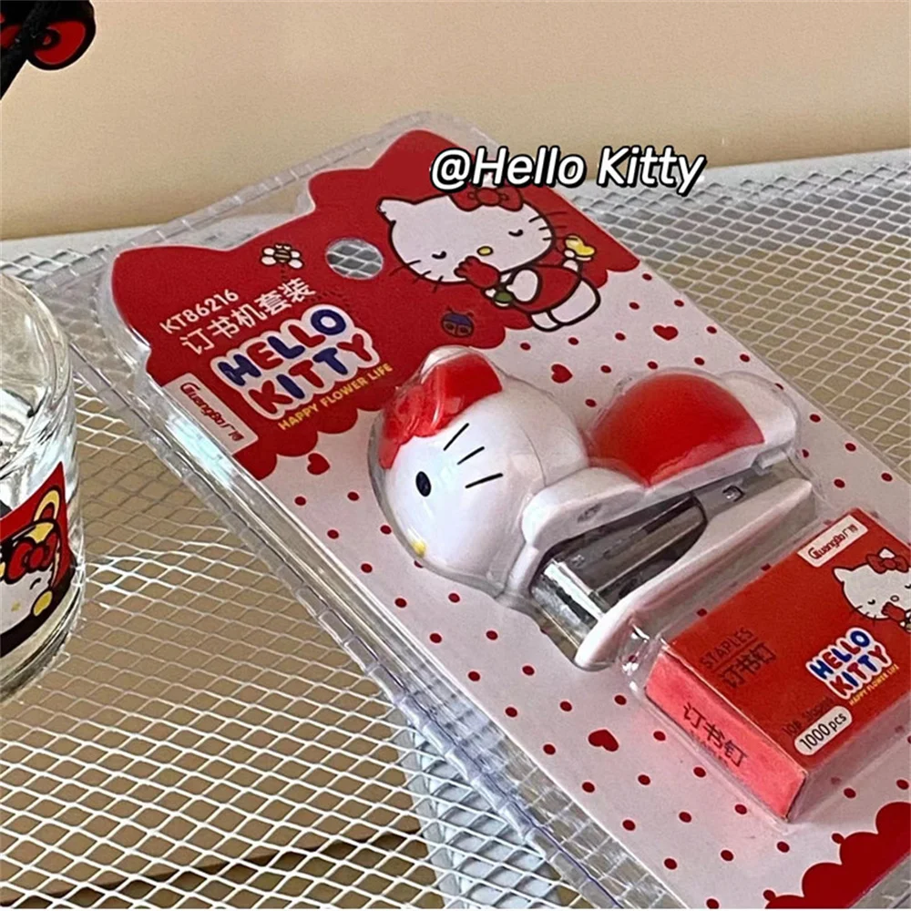 Sanrio Hello Kitty Staplers Set Kawaii Cute Cartoon Kt Cat Student Material Test Paper Mini Binding Machine School Stationery