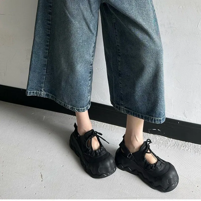 Summer Street Explosion 5CM Mary Jane Sandals Women's Wave Thick Bottom Lace Hollow Big Head Bread Shoes platform shoes luxury - view 3