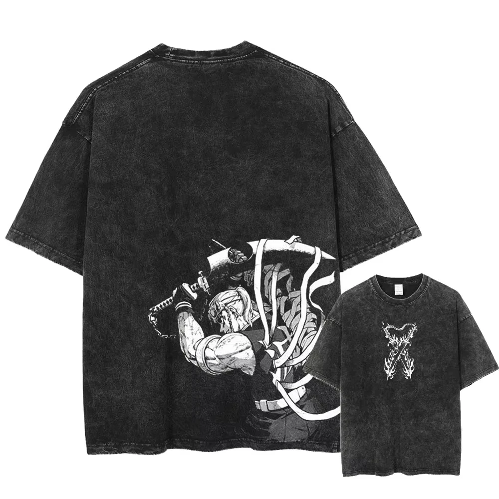 

Vintage Washed Tshirts Anime Demon Slayer T Shirt for Men Harajuku Tee Cotton Fashion Streetwear Unisex Tops