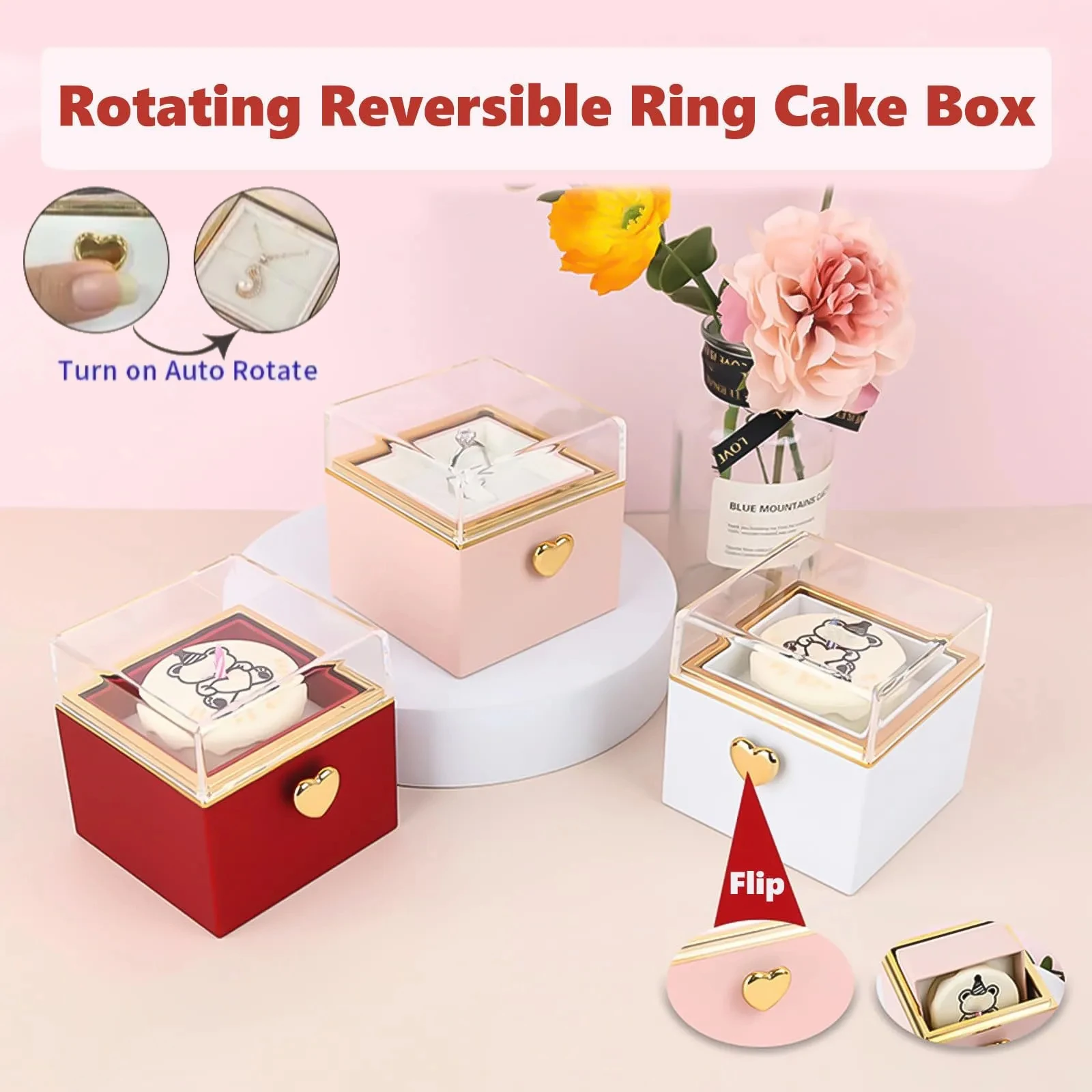 Creative Bear Flip Ring Box Creative Surprise Jewelry Box Mini Cake Automatic Flip Ring Case for Girlfriend Gift Surprise Box - view 2