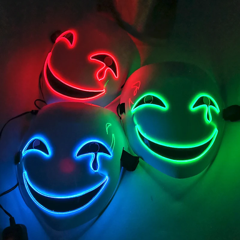 الرعب مضيئة العاطفية قناع LED توهج غاضب صرخة يبتسم أقنعة الوجه هالوين لوازم الحفلات أنيمي قناع تأثيري حلي الدعائم