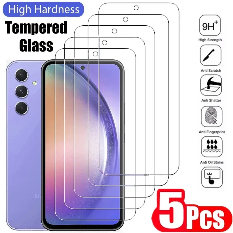 5Pcs Tempered Glass For Samsung Galaxy A35 A54 A13 A53 A52 A12 A22 A33 A32 A06 A52S A73 A05 A04 A55 A14 C55 M55 Screen Protector