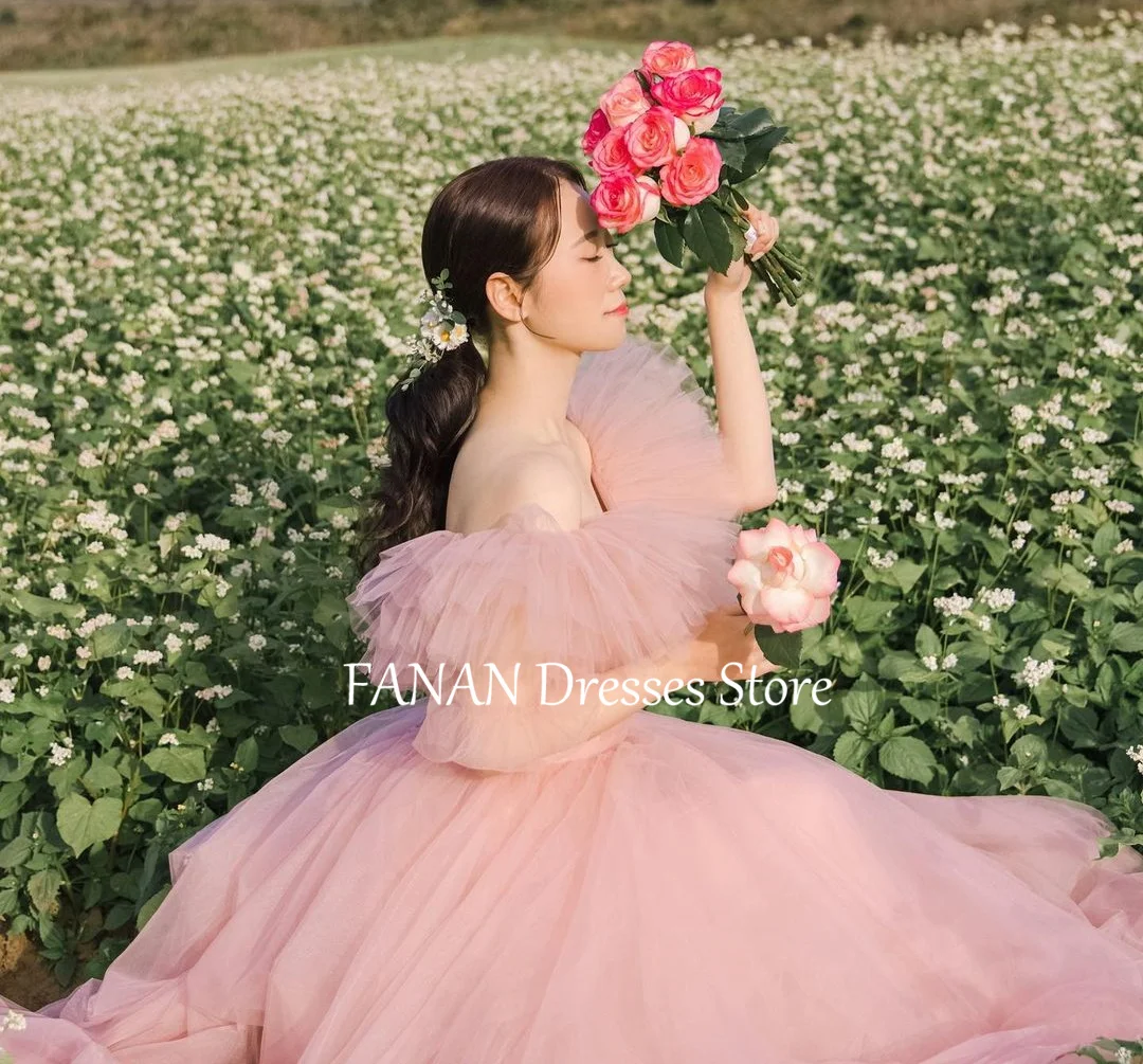 FANAN Ruffles Tulle  Evening Party Dresses Korea Princess Off Shoulder Customized Wedding Women Formal Gowns Event Prom Gowns